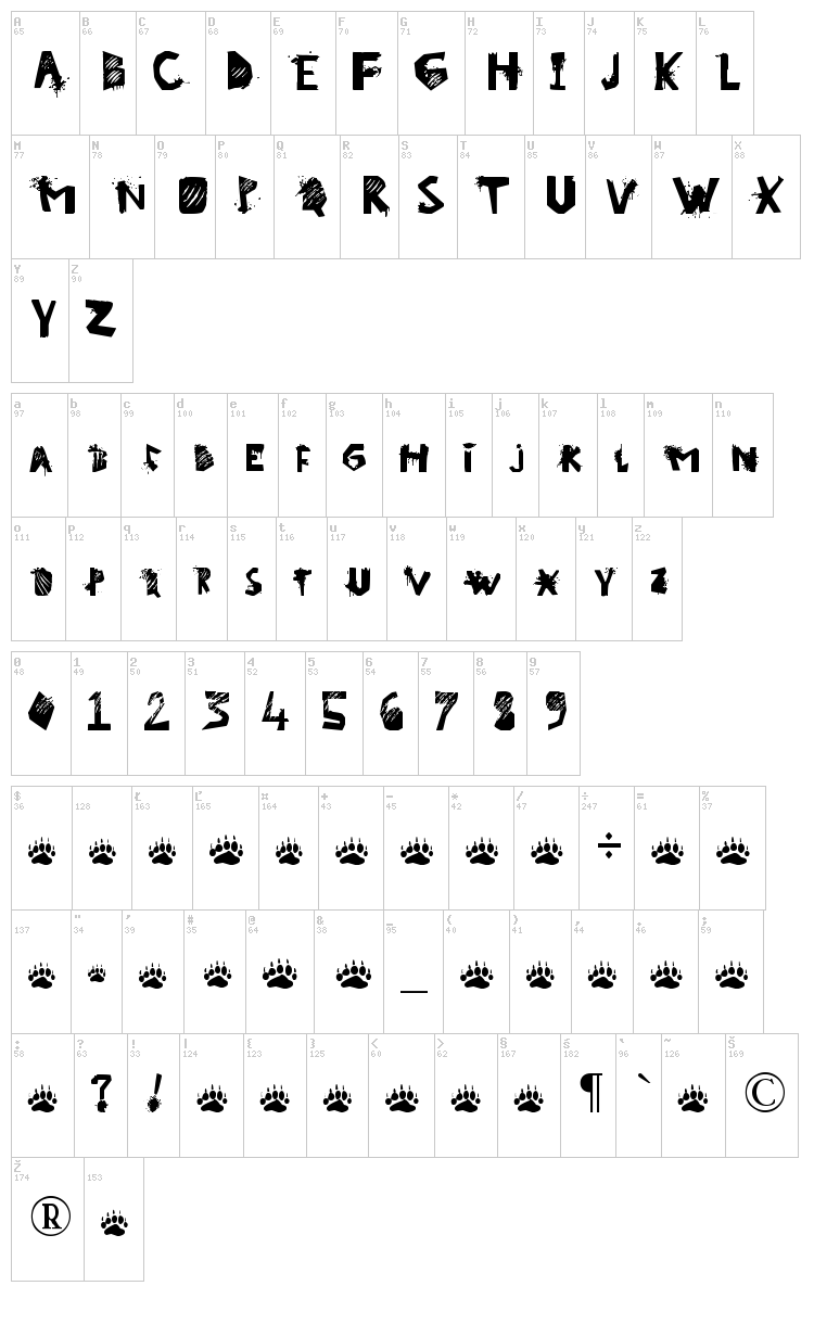 Go Wild font map
